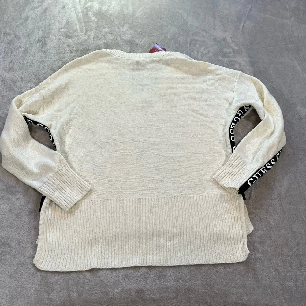 Guess NEW Sweater  XL White New V-Neck Knit Athleisur Streetwear Oversized Fall